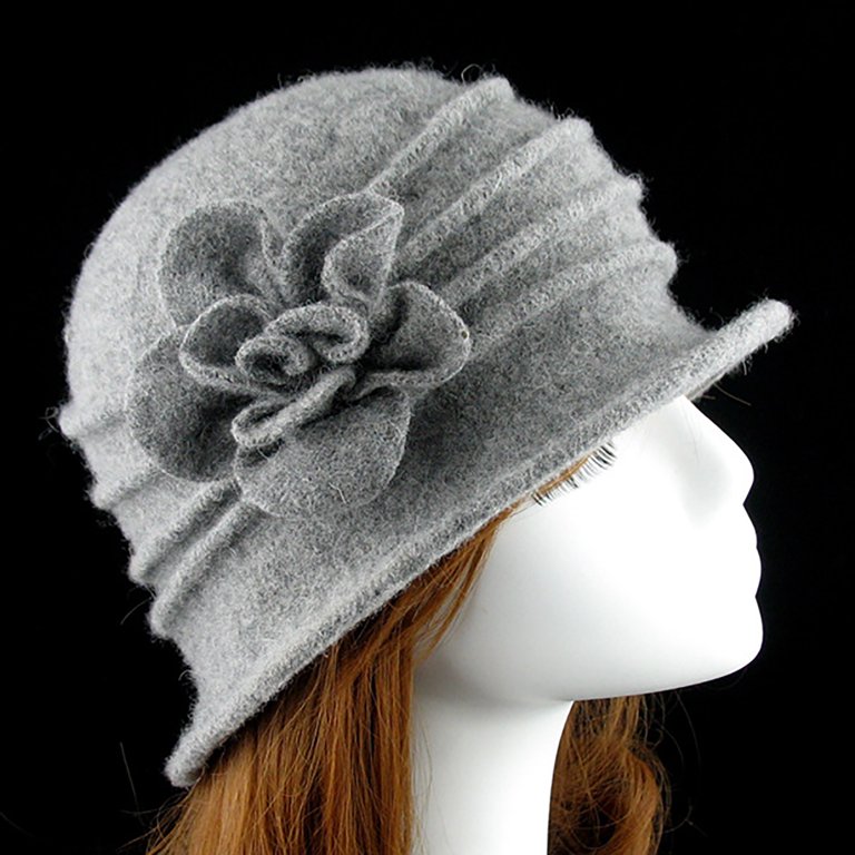 Waroomhouse Flower Decor Wide Brim Round Dome Woolen Hat  display picture 2