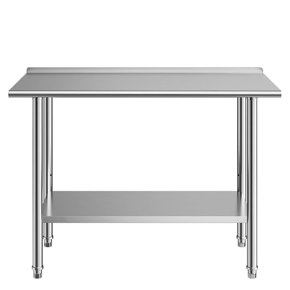 KFFKFF Stainless Steel Work Table, 24x48 Inch Food Prep Station with Backsplash, Commercial Kitchen Table with Adjustable Undershelf, Durable Metal Utility Workbench for Home, Restaurant, or Outdoor