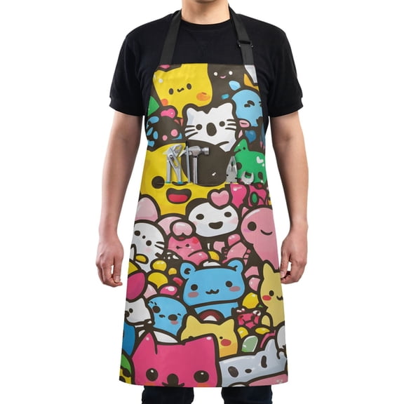 Cute Cartoon Characters Chef Kitchen Apron with Pockets for Women Waterproof Aprons for Cooking Baking