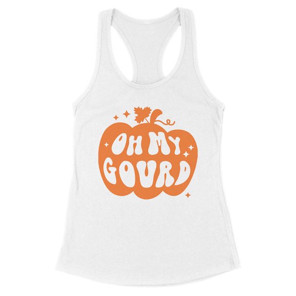 Pumpkin Oh My Gourd Tank Top Fitted Racerback Women's Large White