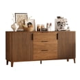 thumbnail image 5 of UGTOO 59" Mid-Century Modern Buffet Sideboard, Wood Grain Credenza with 3 Drawers and 2 Storage Cabinets, Large Coffee Bar Station for Dining Room & Living Room, Walnut Finish, 5 of 13