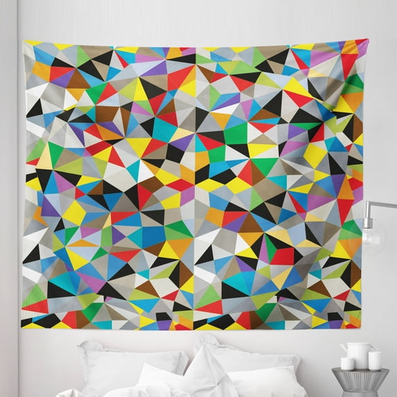 Abstract Tapestry, Geometric Chaos Triangular Mosaic Polygonal Fractal Contemporary Modern Design, Fabric Wall Hanging Decor for Bedroom Living Room Dorm, 5 Sizes, Multicolor, by Ambesonne