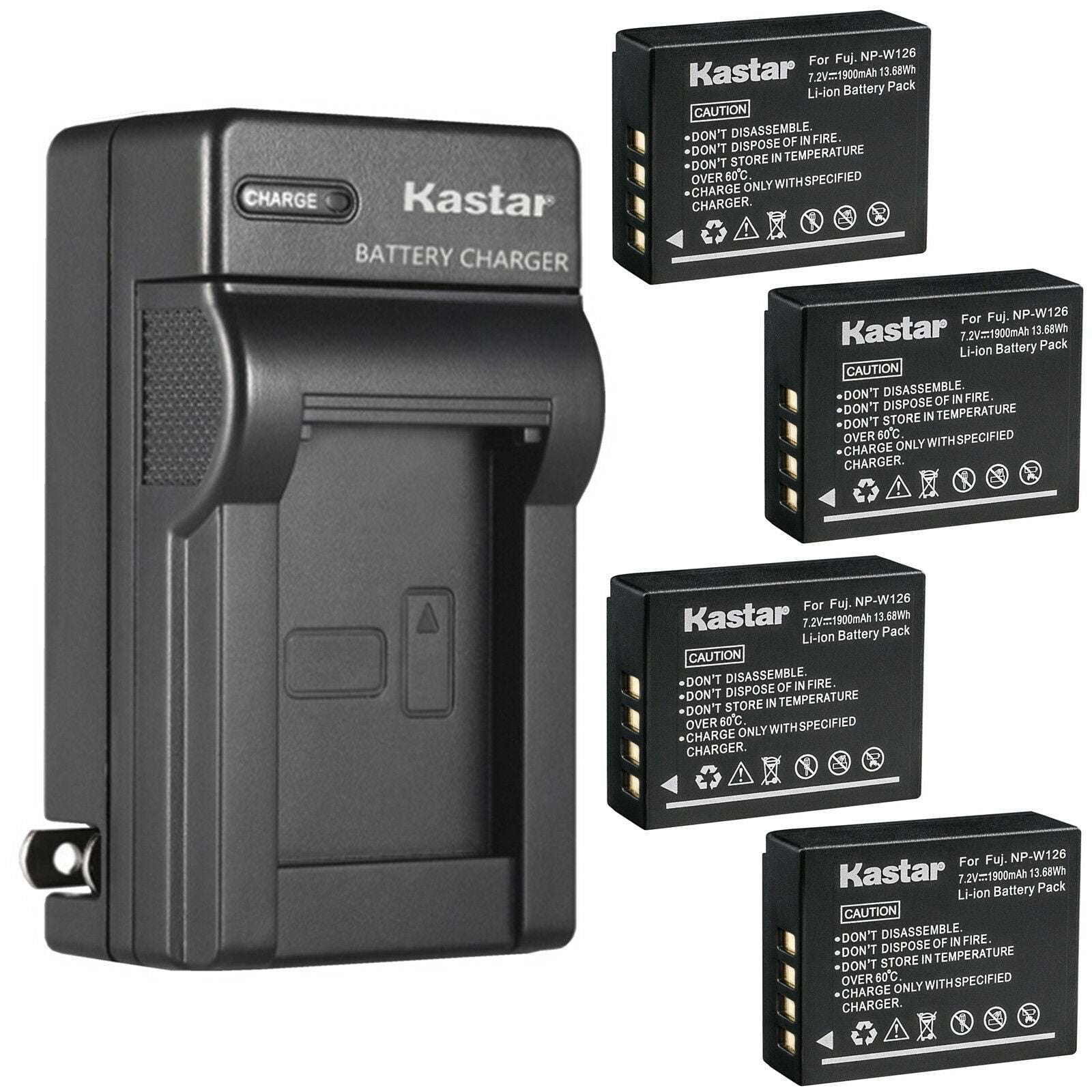 Kastar 4-Pack Battery and AC Wall Charger Replacement for Fujifilm NP-W126 NP-W126s Battery Fuji BC-W126 Charger Fujifilm X100F X100V HS30EXR HS33EXR HS35EXR HS50EXR X-PRO1 X-PRO2 X-PRO3