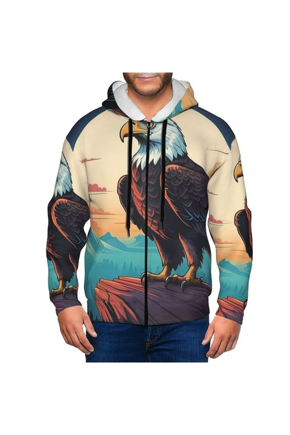 Cartoon Iceberg Bald Eagle Print Men Hoodies Casual Hoodies for Men with Zip Pockets Full Zip Long Sleeve Sweatshirt Sports Hooded Jacket-Medium