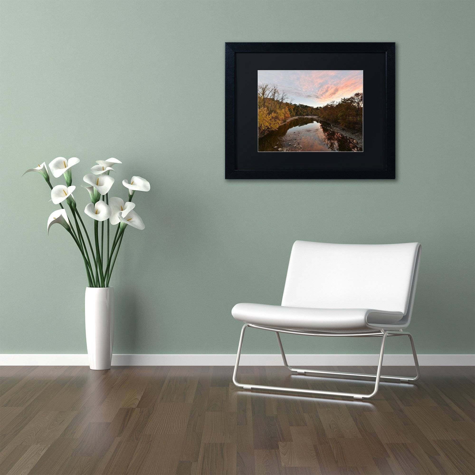 Trademark Fine Art "Rocky River Autumn Sunset" Canvas Art by Kurt Shaffer, Black Matte, Black Frame