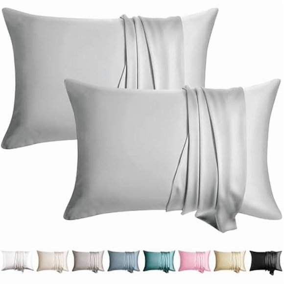 ccwmincc 100% Silk Pillowcase for Hair and Skin Toddler Size 2 Pack Mulberry Silk Pillow Case 13 x 18 Inches Highest 6A Silk Kids/Travel Pillow Cover Soft Breathable Cooling Hidden Zipper, Light Grey