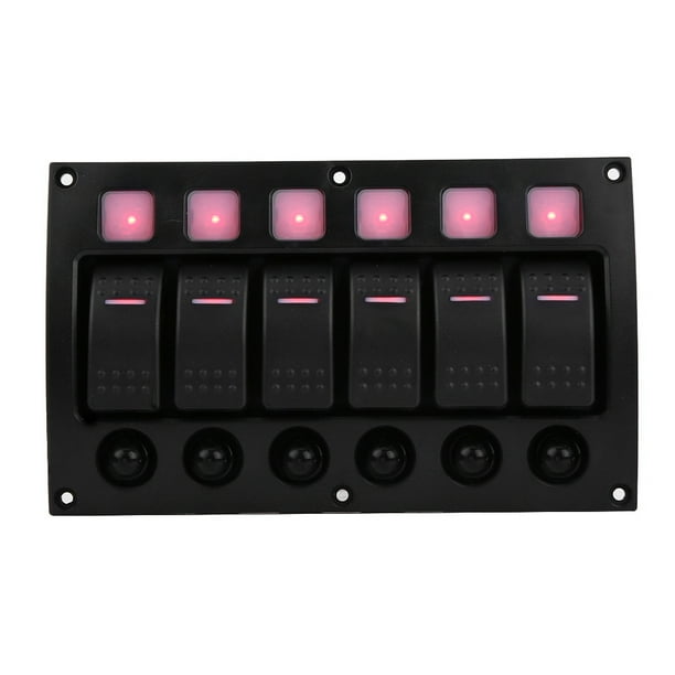 Panel de interruptor de palanca Jadeshay 6P 12/24V Negro LED Rojo