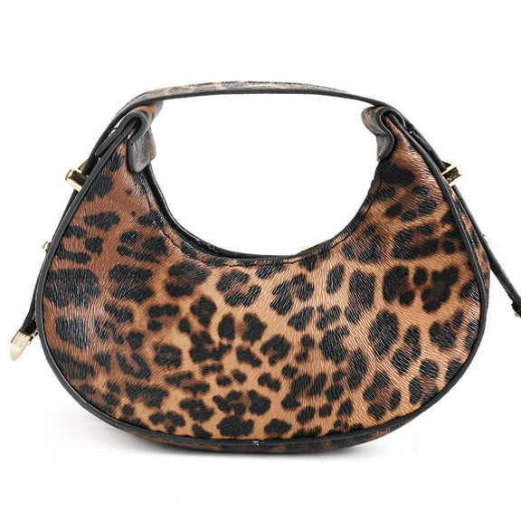 BadPiggies Women Hobo Bag Leopard Print Mini Crescent Handbag Vintage PU Leather Purse - Brown