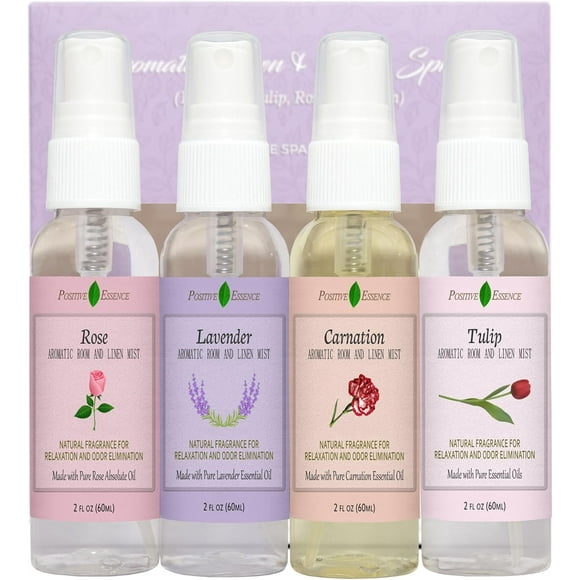 shiyou-Linen and Room Spray Floral Gift Set, 4-Pack 60 mL (Lavender, Carnation, Rose, & Tulip) Natural Pillow Sprays Made with Pure Essential Oils & Minimal Ingredients, Bathroom Spray or Room Mist