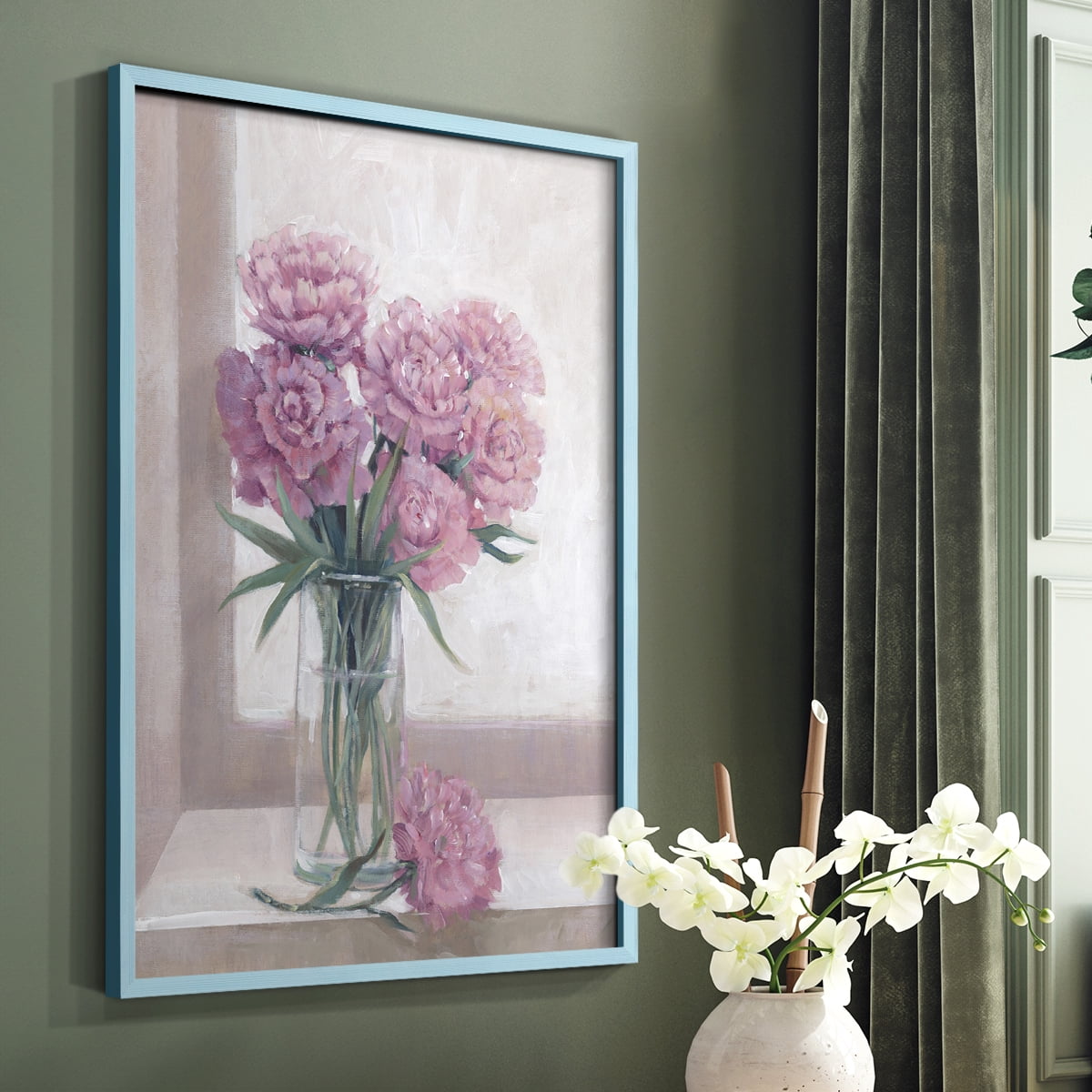 Windowsill Floral II Framed Print - Solid Wood in Single Picture Frame Solid Wood 2 Framed Print