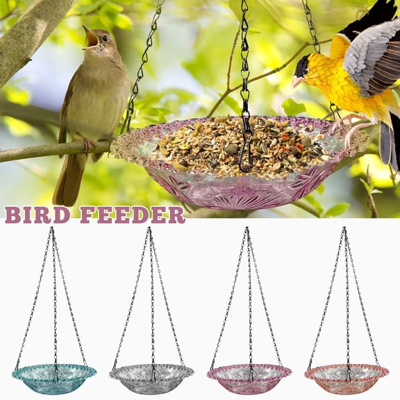Hanging Bird Feeder, Outdoor Garden Bird Bath Tray with Firm Chain, Strong Burden Capacity Plastic Bird Feeder Plate for Exterior Decoration and Daily Yard Bird Watching