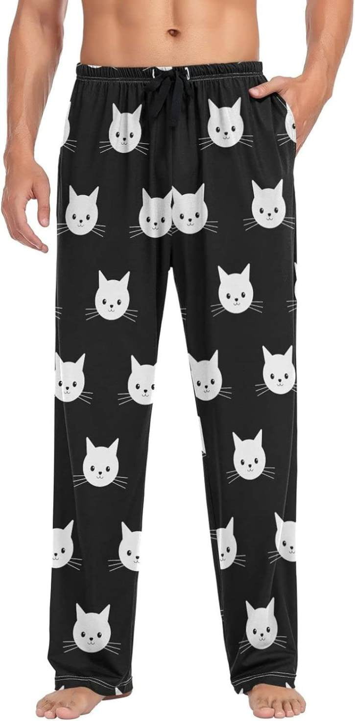 GZHJMY Cat Pajama Pants for Men Lounge Pants Lightweight Men Pajama Bottoms with Drawstring Pockets Christmas New Year Birthday Gifts X Large