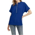 thumbnail image 2 of Women's Half Zip Sweatshirts Collared V-Neck Short Sleeved Solid Tops with Pocket Fall Fashion Casual Loose Pullover Shirts, 2 of 7