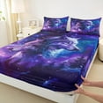 thumbnail image 3 of jejeloiu Jungle Animal Wolves Twin Sheet Sets,Galaxy Starry Sky Twin Fitted Sheet,Purple Black Flat Sheet For Girls Boys,Breathable Home Decor,3 Pieces, 3 of 7