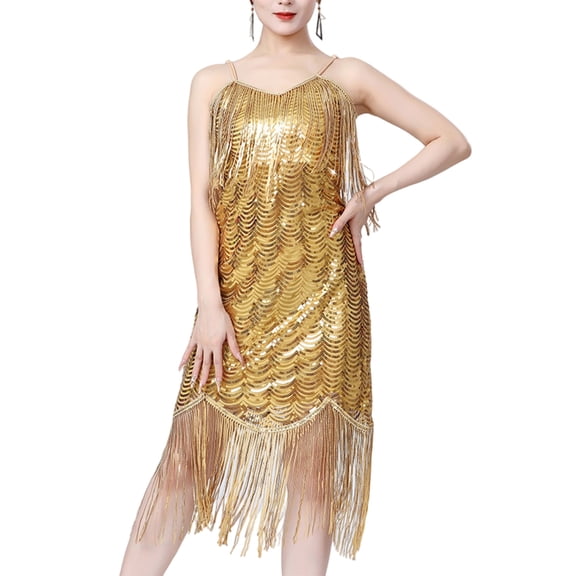 Sequins Tassels Flapper Dress Salsas Cha Cha Jazz Dance Costumes Fringe Dress
