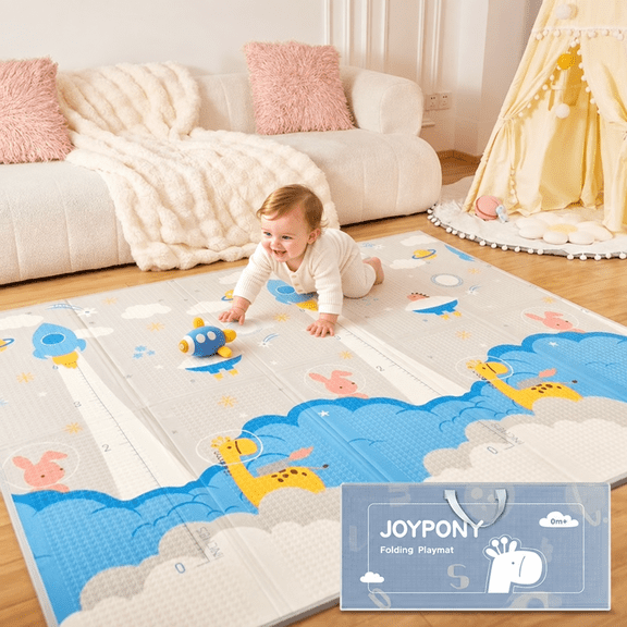 Joypony Baby Play Mat, 47 x 47 inch Reversible Waterproof Foldable Foam Mat for Tummy Time and Crawling, with Travel Bag, Indoor/Outdoor