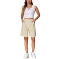 thumbnail image 2 of Pantalones cortos INSPIRE CHIC para mujer, de tiro alto, de lino, de pierna ancha, con cintura elástica, elegantes y casuales, pantalones cortos de verano Bermuda XS albaricoque, 2 of 5