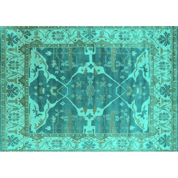 Ahgly Company Indoor Rectangle Oriental Turquoise Blue Industrial Area Rugs, 4' x 6'