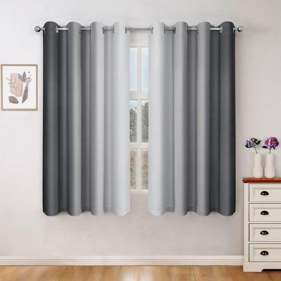 HOMEIDEAS Gray Grey Ombre Blackout Curtains, 52 X 63 Inch Length Gradient Color Room Darkening Curtains with Grommet Thermal Insulated Window Curtains & Drap