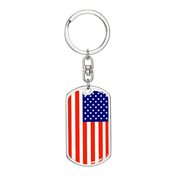 US Flag Traditional Country Pride Dog Tag Keychain Stainless Steel Silver Tone or Gold Tone
