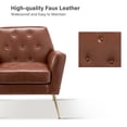 thumbnail image 6 of Faux Leather Accent Chair Comfy Upholstered Armchair Gold Legs Button Tufted Lounge Sofa Chair Living Room Bedroom Brown, 6 of 7