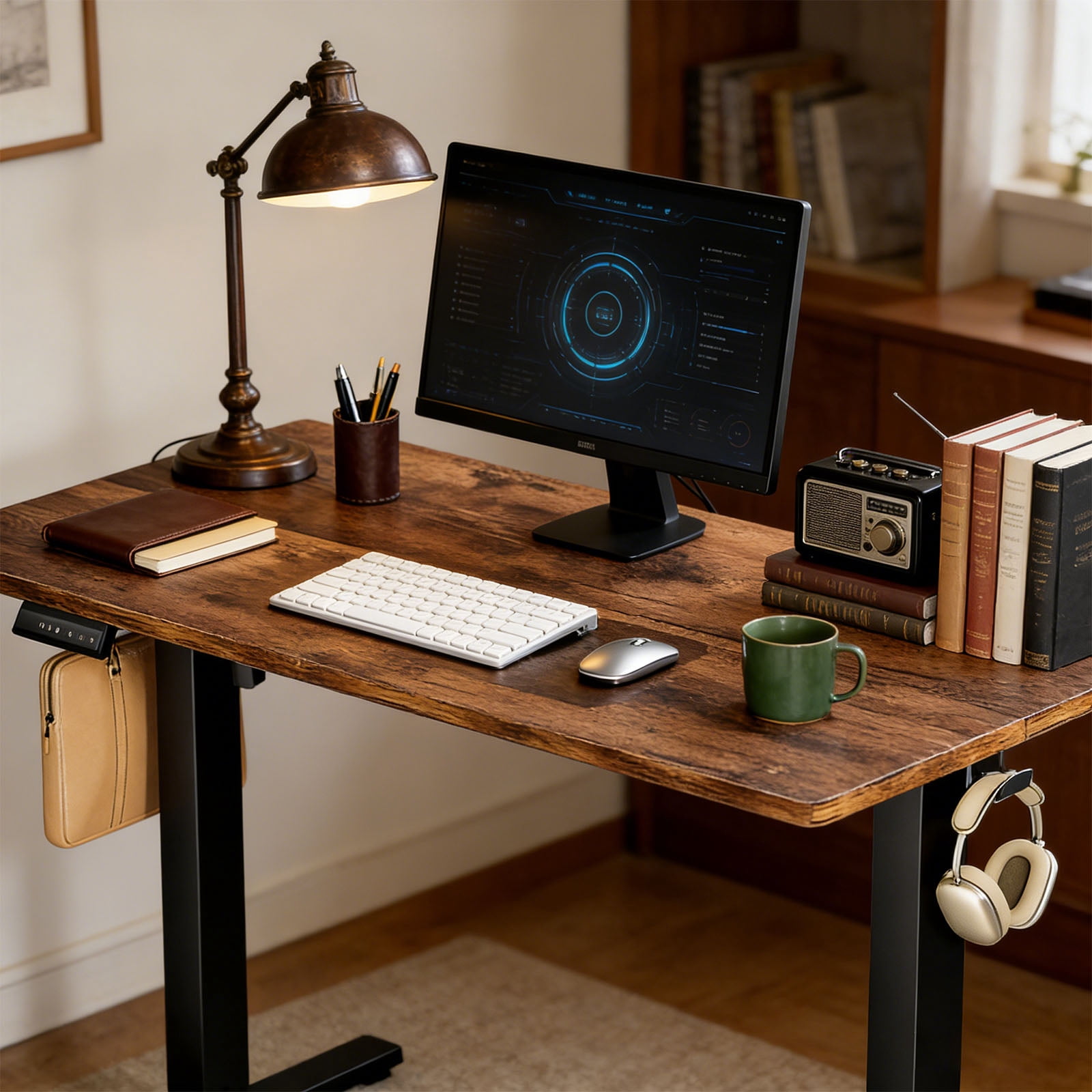 Casabay Electric Height Adjustable Standing Desk, 48"x24" Sit-to-Stand Desk Ergonomic Rising Computer Table for Home Office