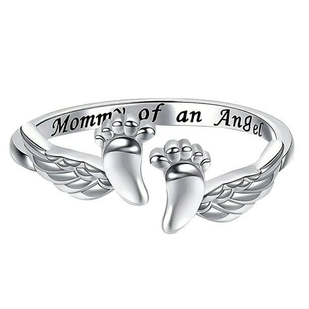 Mommy Angel Baby Footprints Ring Mommy of An Angel Accesorios para Diario para Regalo