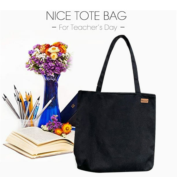 black Canvas Bags Reusable Tote Bag Shopping Bag Shoulder Bags Girls School Bags Book Bag for Girls