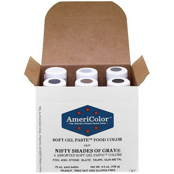 AmeriColor, Nifty Shades Of Grey , 6 .75 Ounce Food Color Bottles, Soft Gel Paste