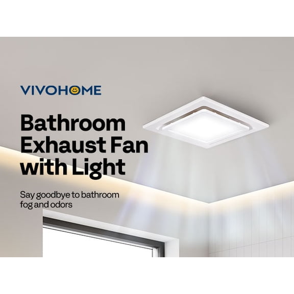 Bathroom Exhaust Fan with Light, 165CFM Shower Ventilation Exhaust Fan with 6500K LED Light Combo,Ceiling Mount w/ 4" Duct Hose 2.5 Sones Square Fan, Cool White Light