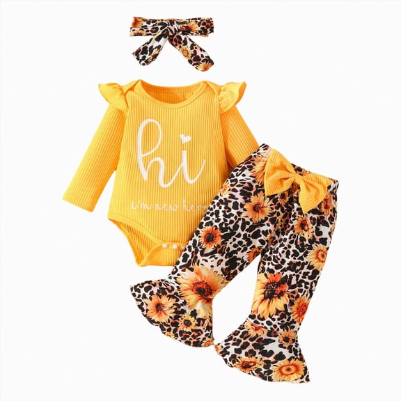 TAmten Newborn Baby Girl Clothes Fall Winter Outfits Pants Set with Headband for Infant Girls 0 3 6 9 12 18 Months Size 3-6 Months