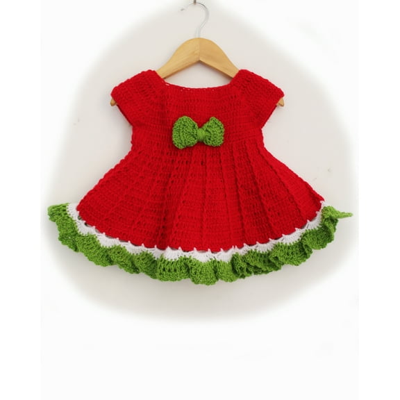 Woonie Short Sleeves Bow Detailing Handmade Dress - Red