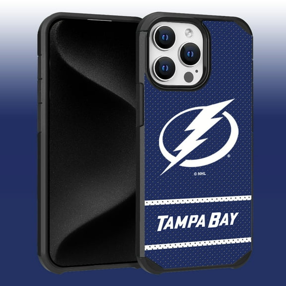 Apple iPhone 15 Pro Max (6.7) - NHL Licensed Tampa Bay Lightning Team Logo on Jersey Textured Dual Layer Case