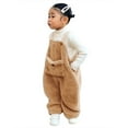 thumbnail image 2 of Wuxian Baby Boys Girls Snow Pants Corduroy Suspender Overall Jumpsuit Winter Snowsuit Pant Solid Color Front Pocket Cozy Soft Trousers,Brown,18-24 Months, 2 of 4