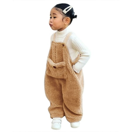 

B91xZ Girls Pants Flannel Suspender Warm Girl Winter Baby Overalls Kids Toddler Pants Boys Solid Girls Pants Brown Sizes 3-4 Years