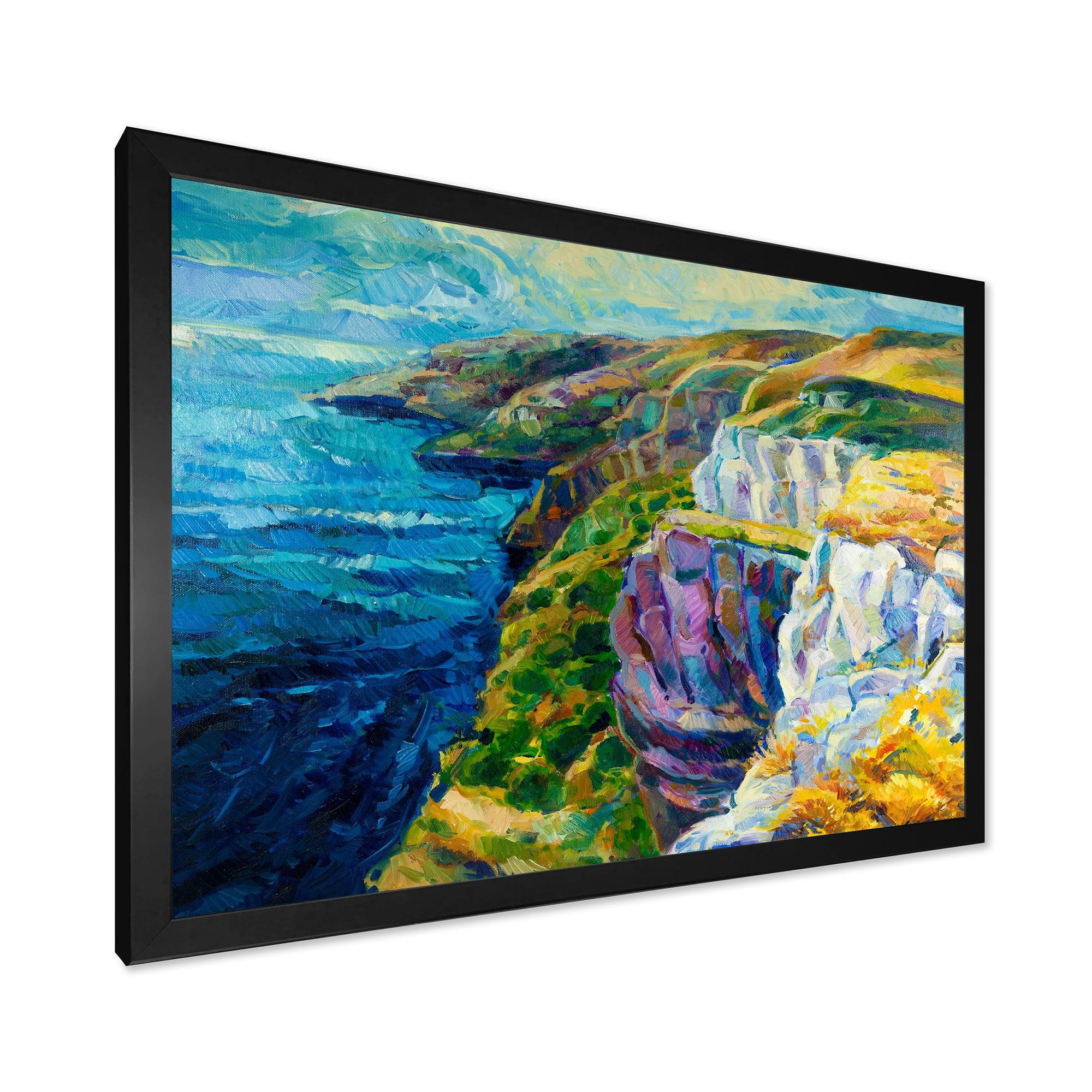 Designart 'The Blue Ocean By Rocky Cliffs II' Nautical & Coastal Framed Art Print