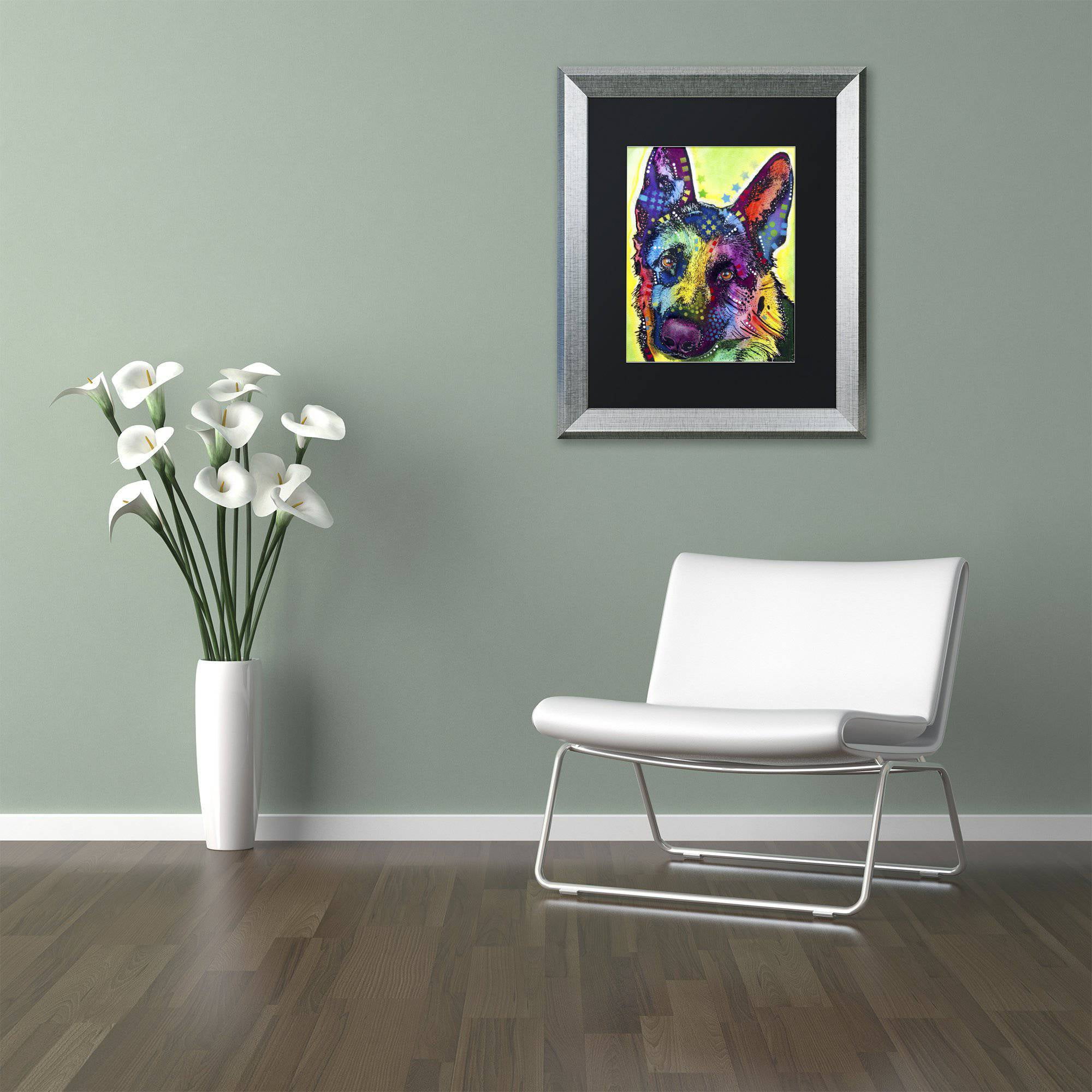 Dean Russo 'German Shepherd' Black Matted Framed Art