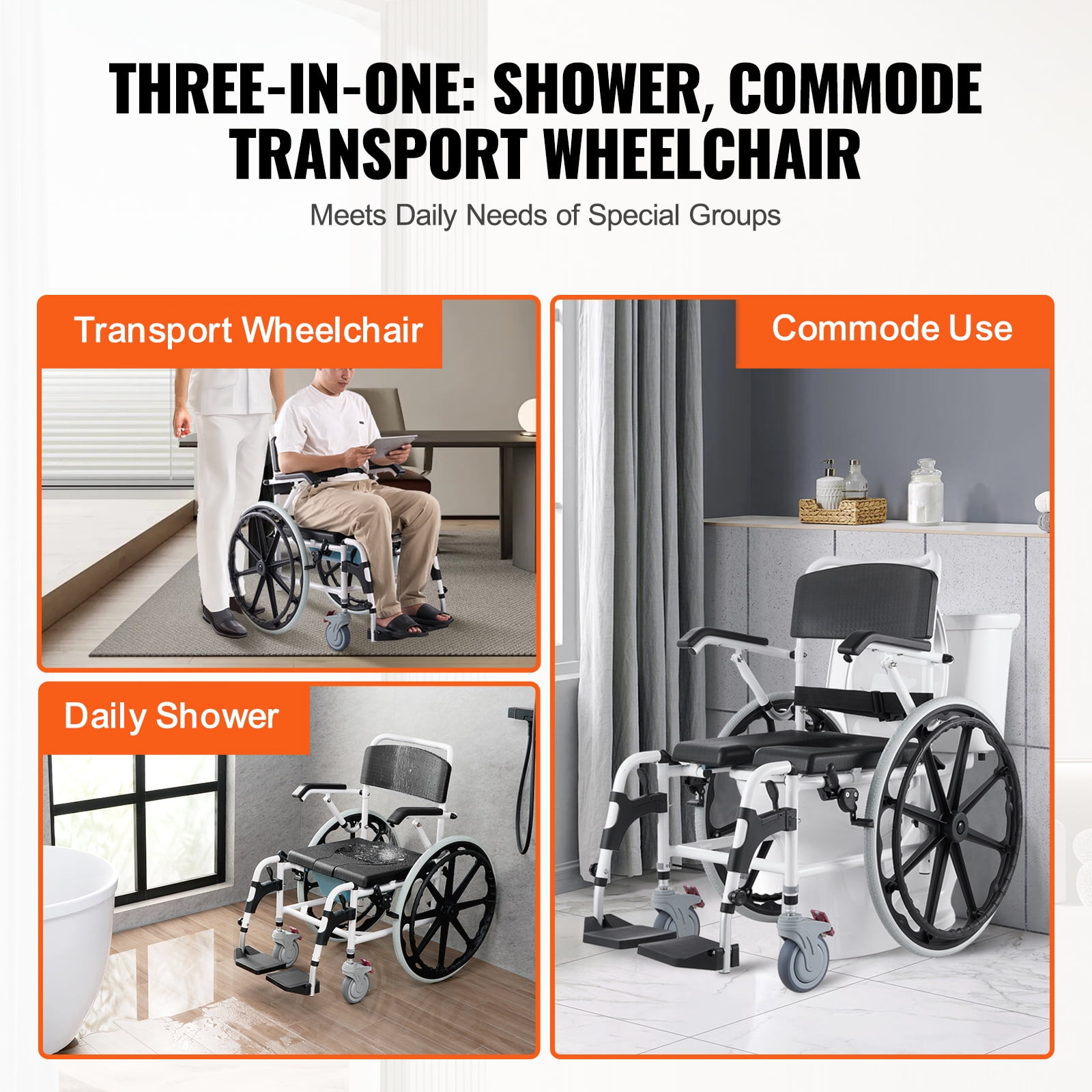 SKYSHALO Shower Chair Mobility Aid Bathroom Use Aluminum Height‑Adjustable 17.5‑Inch Wide, (1 Count)
