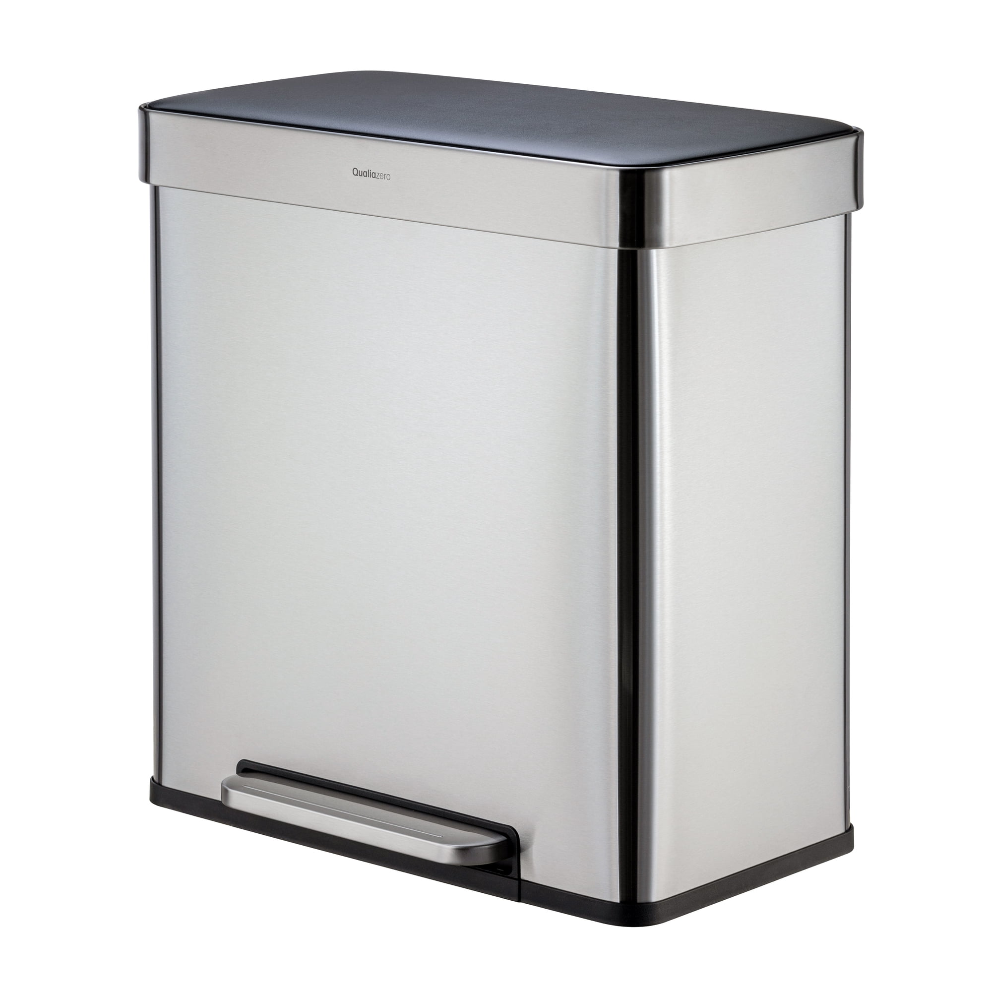 Qualiazero Kitchen Trash Can, 16 Gallon Stainless Steel Step Dual Compartment Reclcying Garbage Bin with Soft Close Lid, Silver