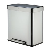 Qualiazero 16 Gallon Trash Can, 8 Gallon Dual Compartment Step On Kitchen Trash Can, Stainless Steel