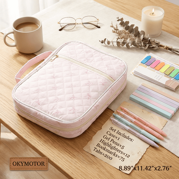 OKYMOTOR Bible Bag for Women, Spacious Protective Cotton Fabric Bible Study Carrying Bag, Pink Butterfly Pattern