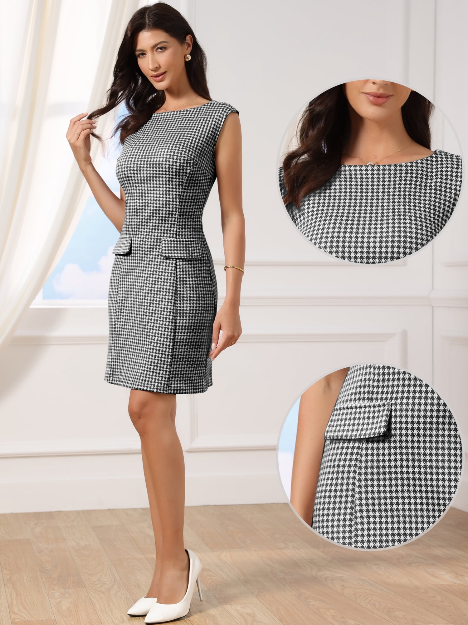 DARING DIVA Women's Elegant Sleeveless Boat Neck Work Business Sheath Dresses M Black