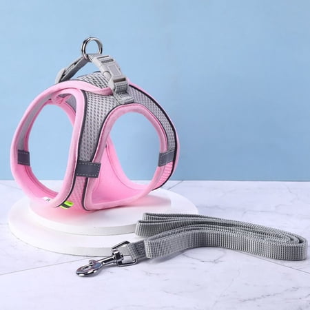 Breathable Collar Puppy Vest Chest Strap Dog Leash Reflective Pet Harness PINK M