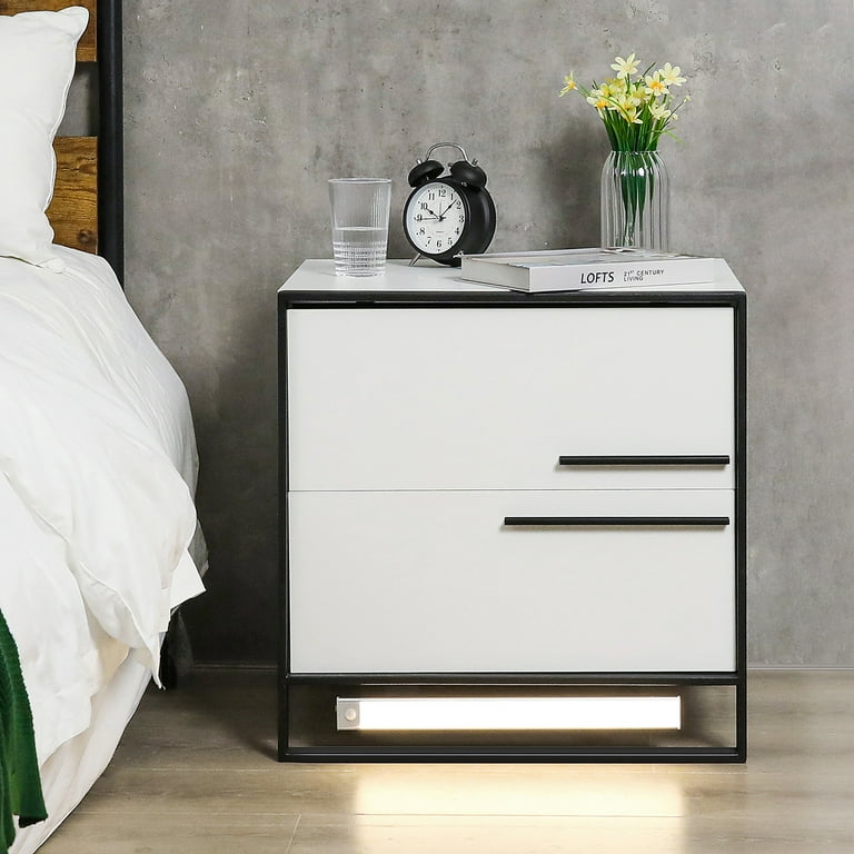 Low white store bedside table