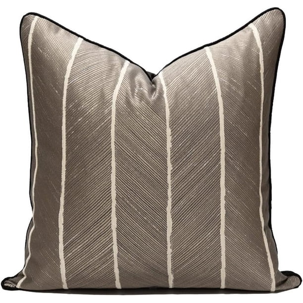 Fundas de almohada decorativas, fundas de almohada cuadradas texturizadas, fundas de almohada jacquard a rayas con cremallera invisible y bordes ribeteados para sofá, sala de estar, dormitorio, 18.0