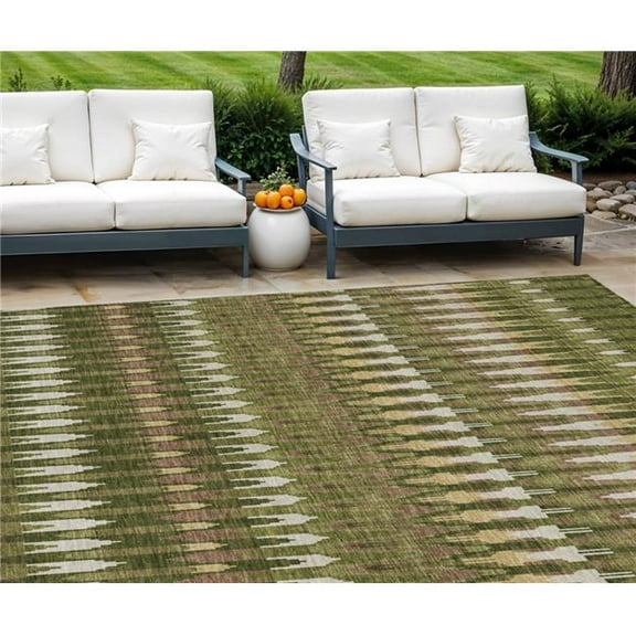 HomeRoots 589822 9 x 12 ft. Southwestern Washable Indoor & Outdoor Rectangle Area Rug, Olive Green, Brown & Gold