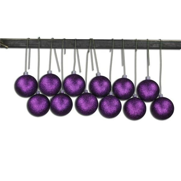 Queens of Christmas ORN-BLKG-60-PU-12PK 2.5 in. Glitter Ball Ornament with Wire, Purple - Pack of 12