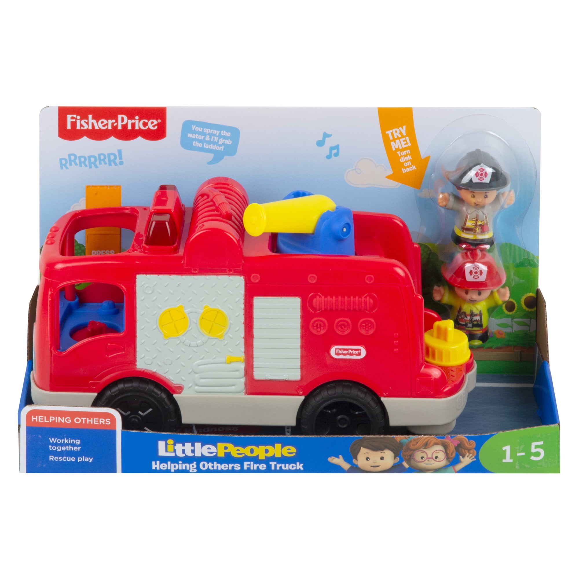 Fisher-Price Little People Helping Others Fire Truck Musical Toddler Toy with 2 Firefighter Figures