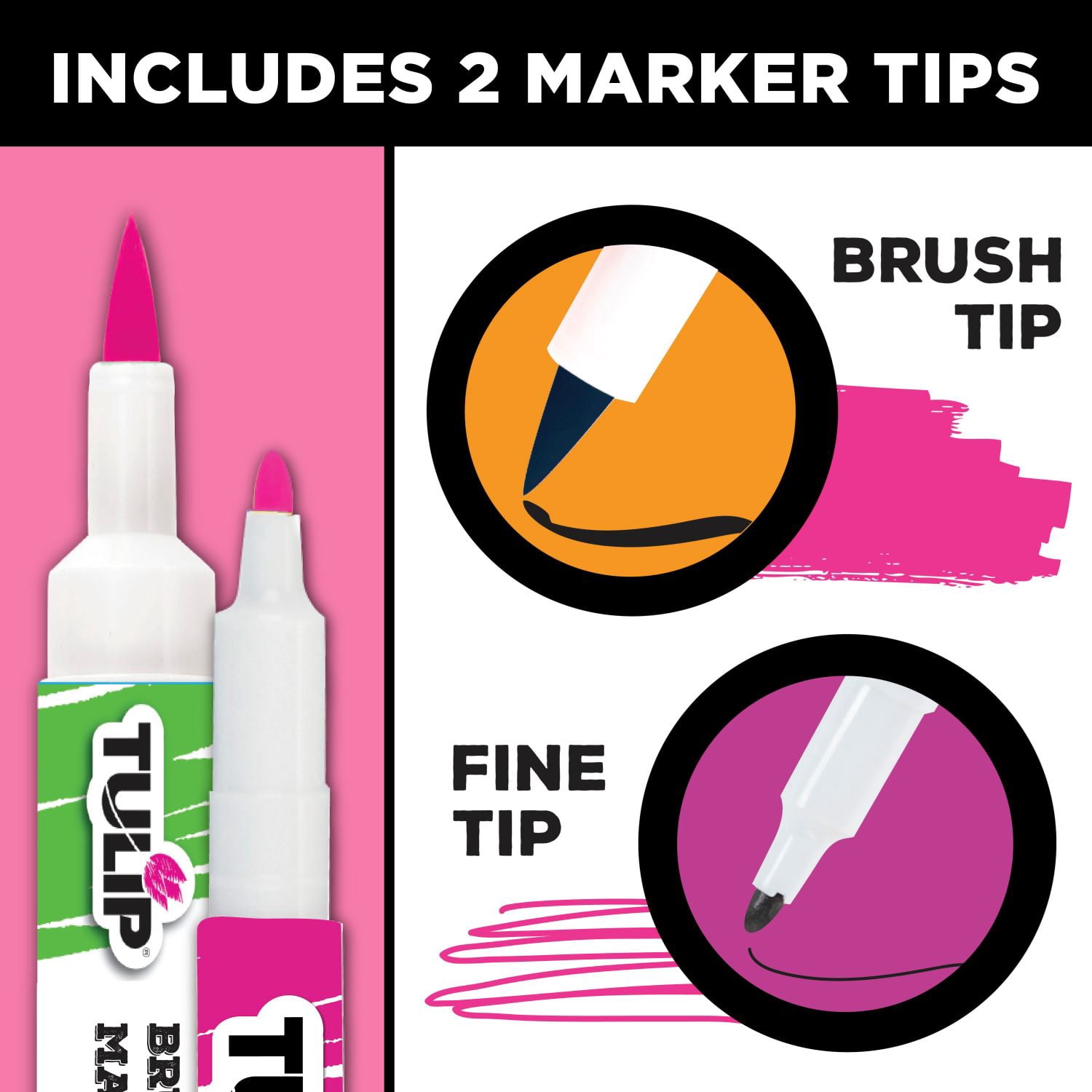 Tulip Fine Tip & Brush Tip Fabric Markers Ultimate Neon 24-Pack - Permanent Fabric Pen Set