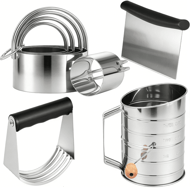 FYJUCPA Cortador de Repostería, Licuadora de Masa, Tamiz de Harina de 3 Tazas y Cortador de Galletas, Cortador de Masa de Acero Inoxidable, Herramientas Profesionales para Hornear Masa para Cocinar G